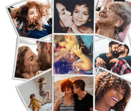 Happy people in various life moments - relationships, family, joy